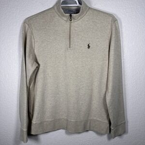 Polo Ralph Lauren Beige Luxury Jersey Half-Zip Sweatshirt Mens Size Large